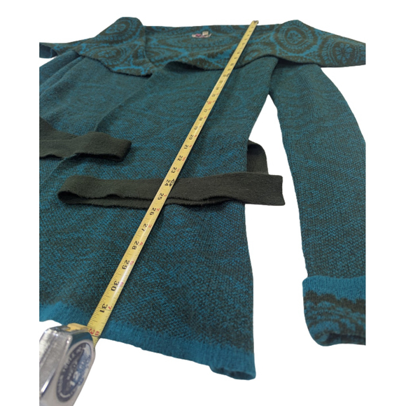 Buffalo David Bitton Teal Knit Wrap Sweater | Boho Artisan Cabincore Layer | M - Picture 7 of 13